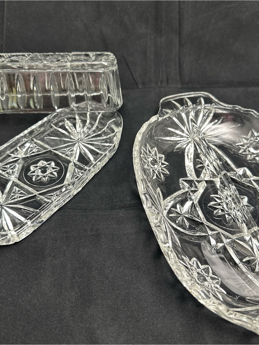 Vintage Anchor Hocking Star of David Butter Keeper + Relish Tray